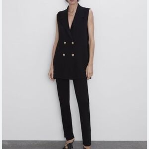 Zara Black Sleeveless Vest with Gold Buttons And Pants Set 2 Pcs